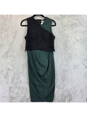 Sportmax Dress Womens 8 Green Black Colorblock Sleeveless Sheath Knee Made Italy